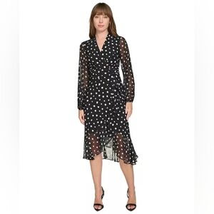 Tommy Hilfiger Women's Dot-Print Faux-Wrap Dress Size 6